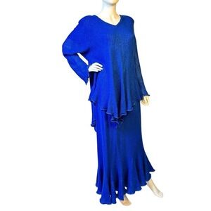 Vivian Chan Shaw Vintage Knit Long Layer Skirt Dress Set Sparkle Ruffle Gown KC